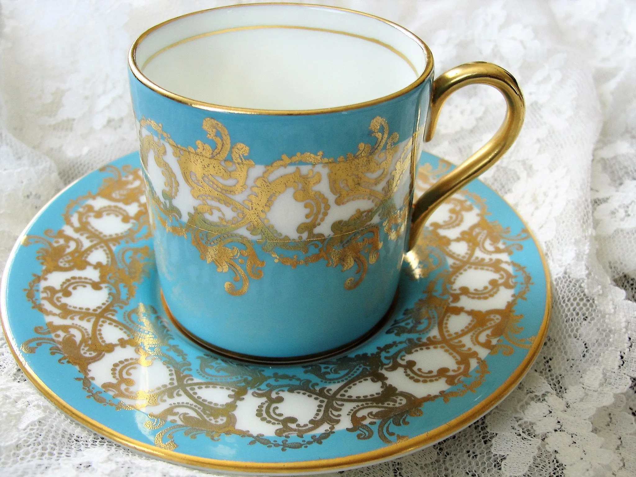 VINTAGE Aynsley English Bone China DEMITASSE Cup and Saucer,Lavish Turquoise and Gold,Cappuccino,Espresso Coffee Cup and Saucer,Collectible