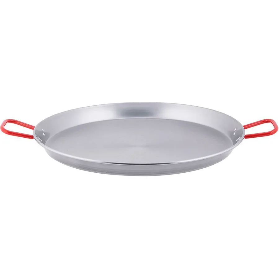 Winco CSPP-23 23" Polished Carbon Steel Paella Pan with Red Handles