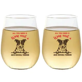 Wine-Oh! 2-Piece Stemless Shatterproof 16 oz. Wine Glasses, Jack Russell Terrier