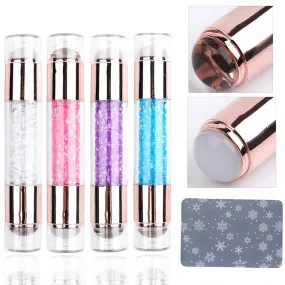 Yeknu Long Cylinder Nail Stamper Dual Head Silicone Sets Clear Milky Nail Gel Polish Transfer Template Pen Image Stencil Tool NL1836