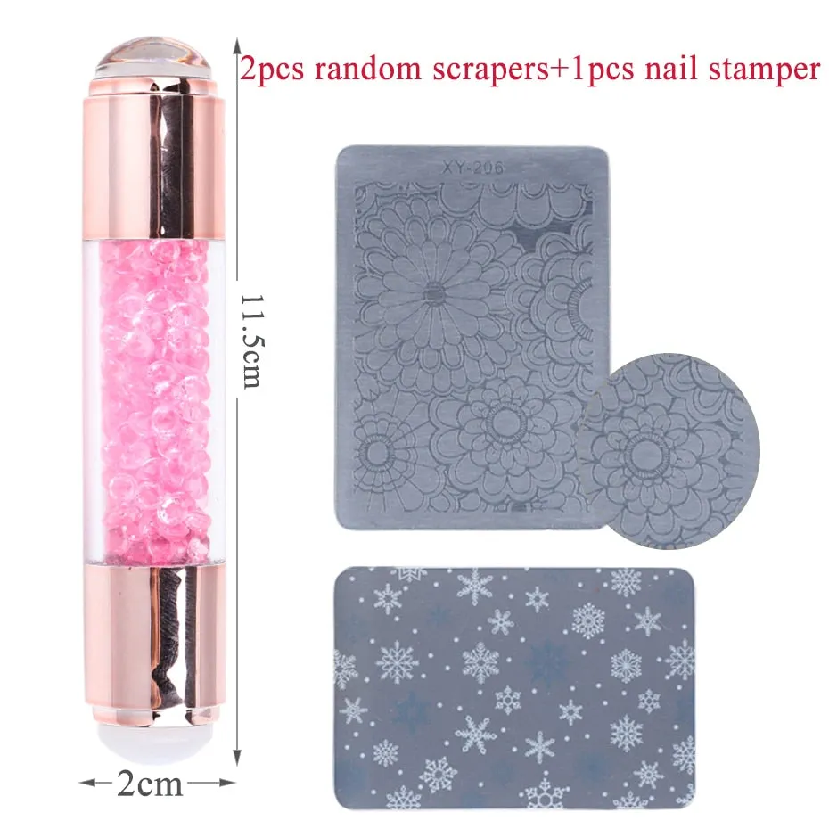 Yeknu Long Cylinder Nail Stamper Dual Head Silicone Sets Clear Milky Nail Gel Polish Transfer Template Pen Image Stencil Tool NL1836